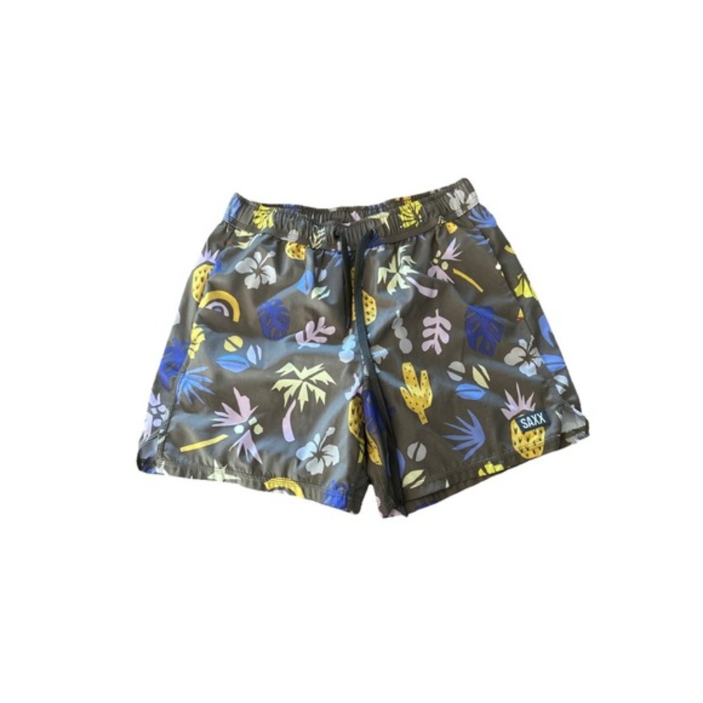 SAXX Oh Buoy 2 In 1 Volley 5" Shorts‎ Mens SMALL Ballpark Pouch Cactus Pineapple